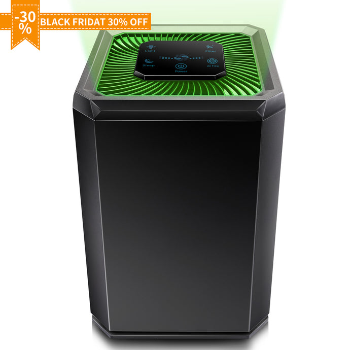 Air Purifier for Home with True HEPA Filter, 5 Speed Settings, 3 Stage Filtration, DC Motor for Smokers, Dust, Pets, Pollen, Air Cleaner with High CADR 130m³/H, Night Light for Bedroom Office - Black